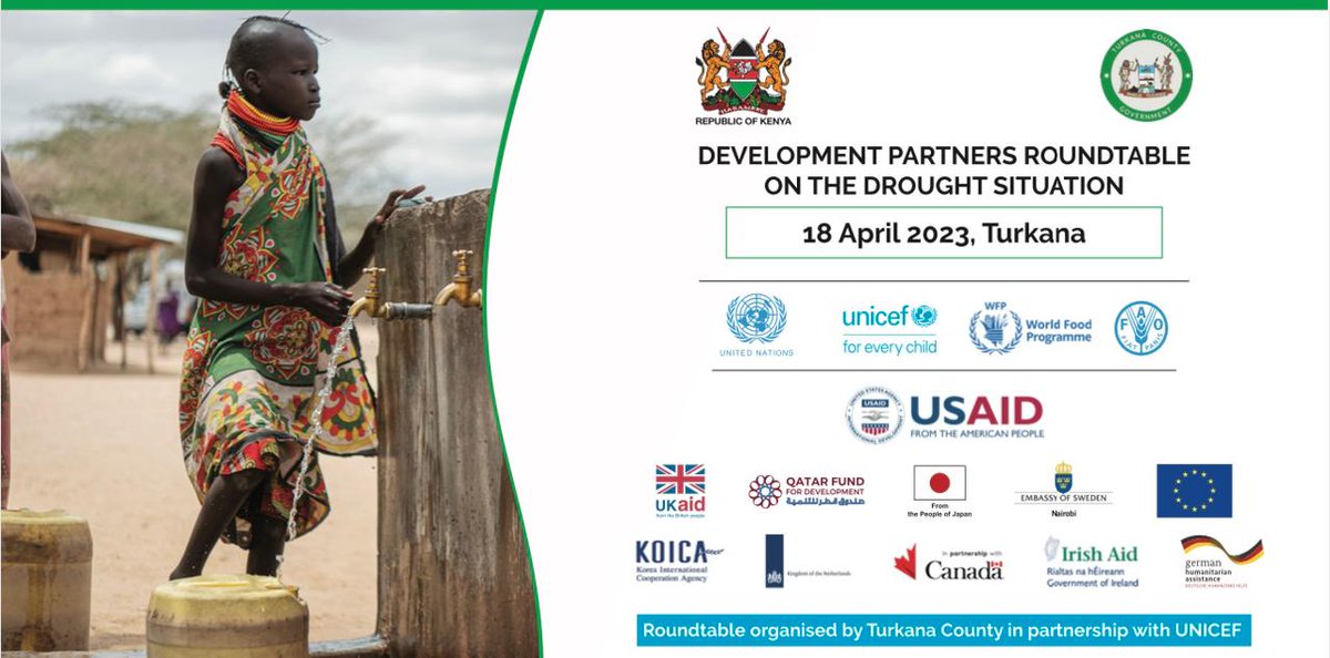 UNICEFKenya's tweet photo. Today, @TurkanaCountyKE &amp; @UNICEFKenya have organised a development partners roundtable to support the response to the Kenya #drought &amp; climate crisis.

Partners will visit UNICEF, WFP &amp; UN interventions in Turkana to see support for #children &amp; families. #DroughtResponseKe 1/2 https://t.co/1GVQ2CQ5XW