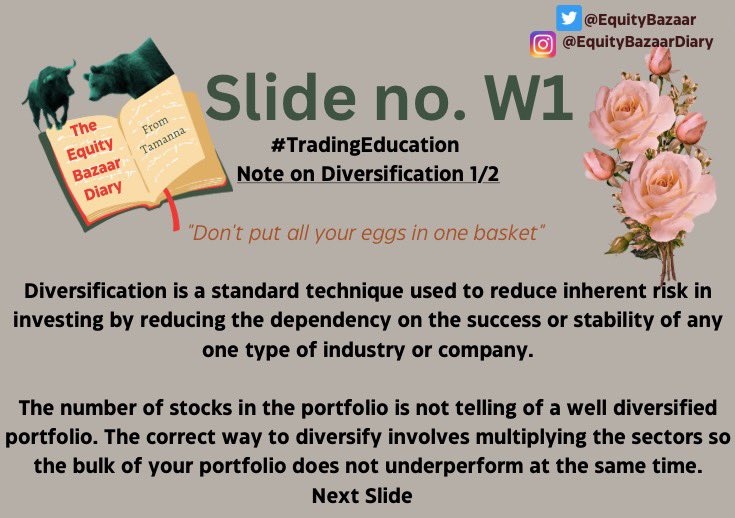 EquityBazaar's tweet photo. Note on Diversification 

#tradingeducation #market #stockmarket #portfolio #diversification #equitybazaar https://t.co/bDtXg7NFA5