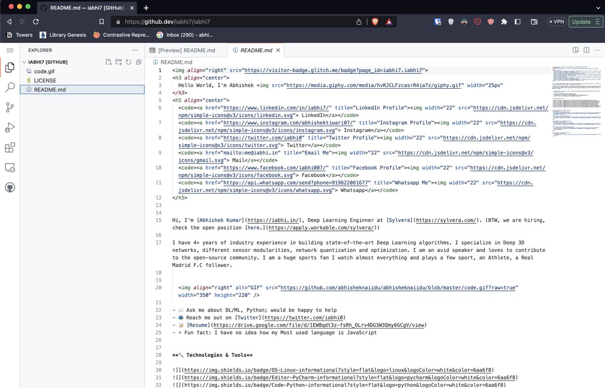 iabhi0's tweet image. WOW 🤩
So if I go to any github repo and use github.dev instead of github.com
It transforms into VS code in browser; how crazy cool that is !!!!
#github #githubtipsandtricks #vscode