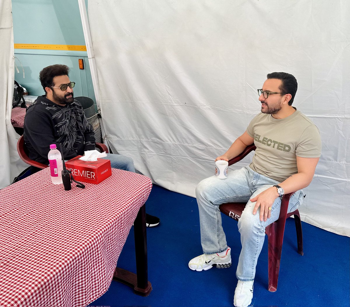 #SaifAliKhan joins #JrNTR for Koratala Siva directorial #NTR30. Check out the pics of the actors and director interacting on the sets @tarak9999 #JanhviKapoor #KoratalaSiva