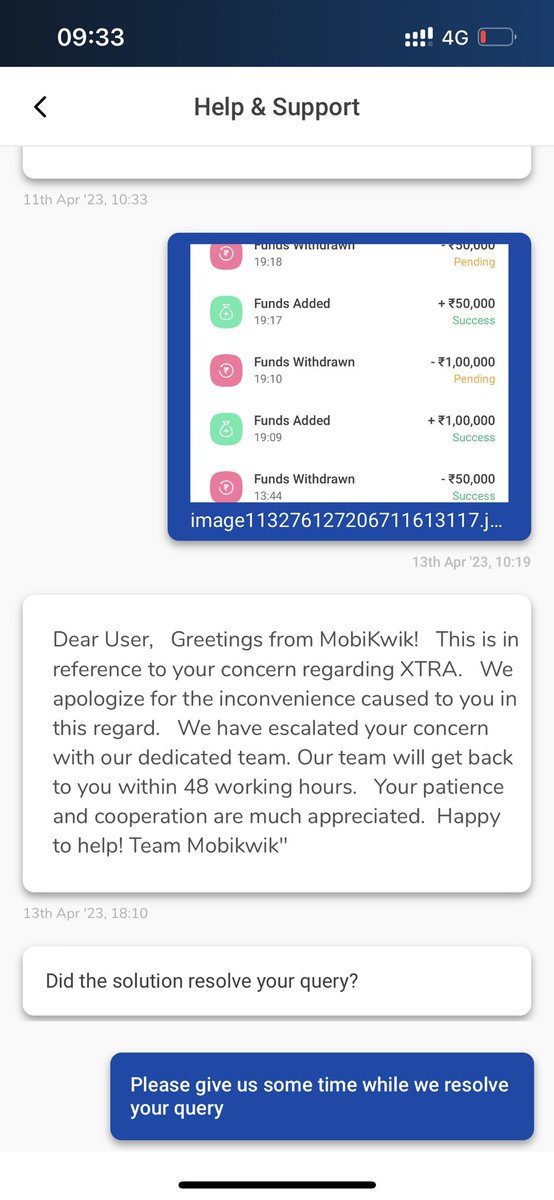 iamAnil29r's tweet photo. @MobiKwikSWAT @MobiKwik withdrawal is still in pending status and these are the replies given by customer support executives.
Their 24 and 48 hours never ends. Always same answer given.
Worst app ever installed in my phone. https://t.co/C63XQ8Qgw3