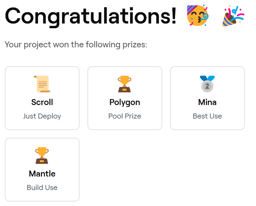 The team and I built MINAmal VRF, a lightweight ZK VRF Library for developers @ETHGlobal and took home ~10K USD worth of Prizes🎉. Thank you to all the protocols that awarded us and shoutout to @MinaProtocol and @0xMantle. #EthTokyo

@cheechyuanang @ChenWenKang1 @zK_enk