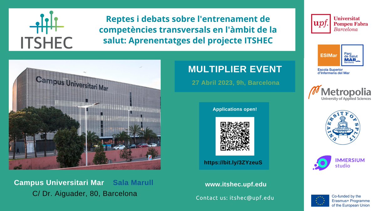 ItshecE's tweet photo. ¡No us perdeu la propera setmana la Jornada del projecte ITSHEC🌍que hem organitzat amb #ESIMar! ¡Inscripcions obertes!

🗓️27 Abr 2023
📌Campus Universitari Mar
✍https://t.co/1g7Jm0JPWW

#TransversalSkills #VirtualReality #ESIMar  @UPFBiomed @HrUnist @Metropolia @ImmersiumStudio https://t.co/givToEW6wc