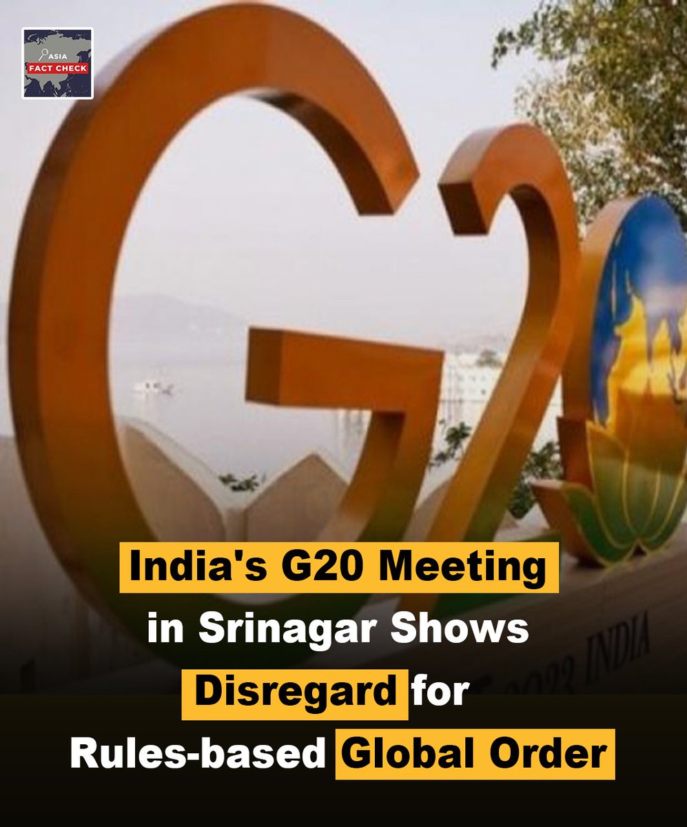 kayeez_malik's tweet photo. 🇮🇳's stubbornness in hosting the #G20 meeting in #Srinagar, disregarding objctns frm 🇨🇳 &amp; 🇵🇰, only serves its own interests &amp; furthers its unlawful #occupation of J&amp;K. This audacious move blatantly defies #UNSC resolutions showcasing 🇮🇳's disregard for the rules-based glbl order. https://t.co/ne49qiSIT1