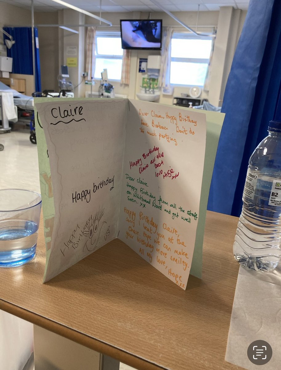 Two years ago today. A birthday I never thought I’d make courtesy of the <a href="/AstraZeneca/">AstraZeneca</a> jab &amp; the gift of multiple blood clots #VITT 
No visitors allowed so was lucky to be with these lovely people who made me a card.
But I am a lucky one, sadly many didn’t make their birthdays 💔