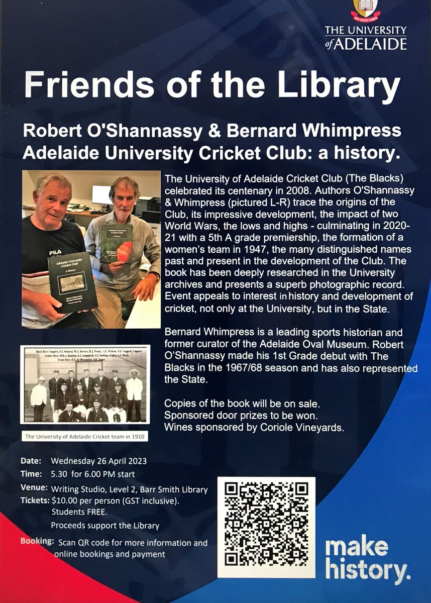 Wanted! Bums on seats so register now for this event, Wednesday 26 April. Enjoy Coriole wines along with the speakers.@AndrewFaulkner9 @thefootyalmanac @SACAnews @galleonroberts
