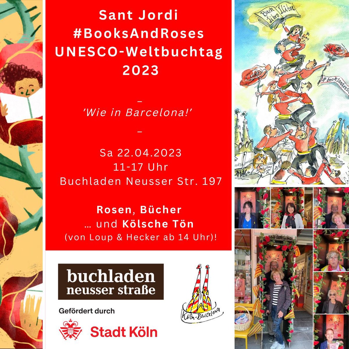 #BooksAndRosed Städtepartnerschaften sind toll, besonders wenn die StäPa einen Tag des Buches und der Liebe zelebriert. Wir bringen #Barcelona nach #Köln zu @BuchNippes 22.4.2023