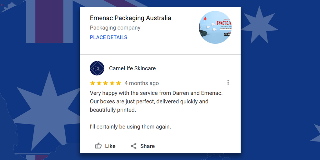 EmenacPackAus's tweet photo. Thank You, CameLife Skincare! We appreciate you for sharing your #custompackagingboxes experience with #EmenacPackagingAus.
Hope to hear from you again.
#customerreview #customerfeedback #customboxes #packagingcompany #packagingsolutions #productpackaging #packagingboxes https://t.co/vLWHfRSN3r