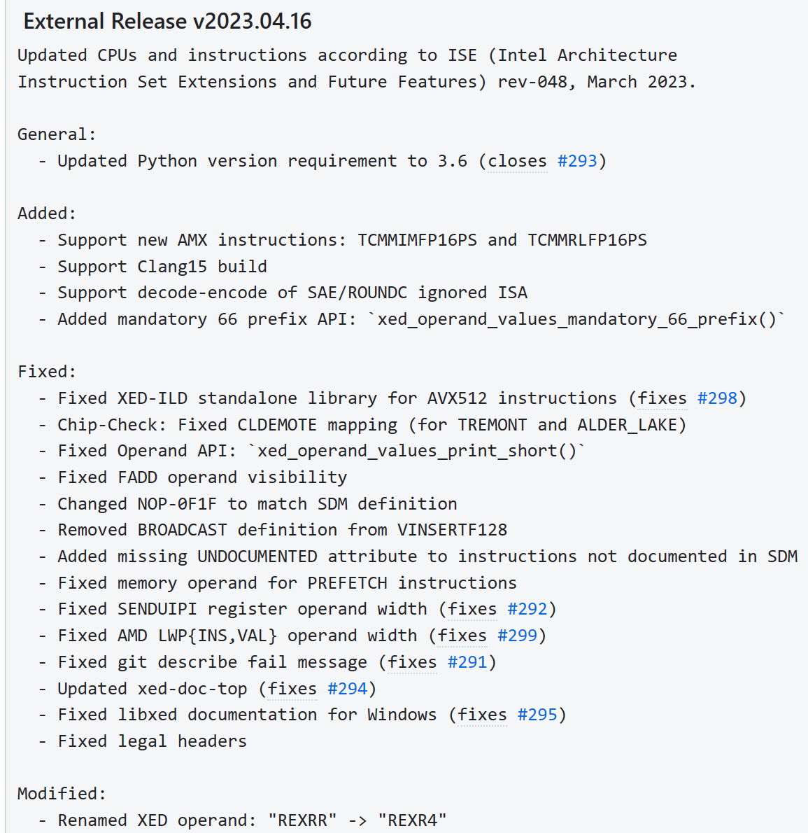 InstLatX64's tweet photo. #Intel #XED has synced with the 48th edition of the ISA Extensions:
https://t.co/qtuoBQjNS1
#AMXCOMPLEX https://t.co/35d8Waefm6