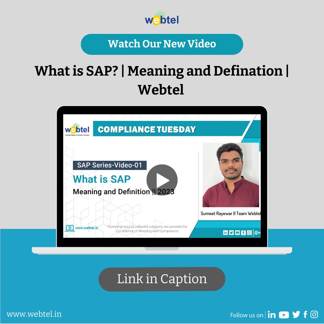 🔹Compliance Tuesday🔹
✨New Video is Out Now✨

▶️ What is SAP? | Basic Structure and Meaning | Webtel

👉 Watch the full video at>> youtu.be/ajepHAuTl8Q
.
.
.
#SAP #sapams #webtel