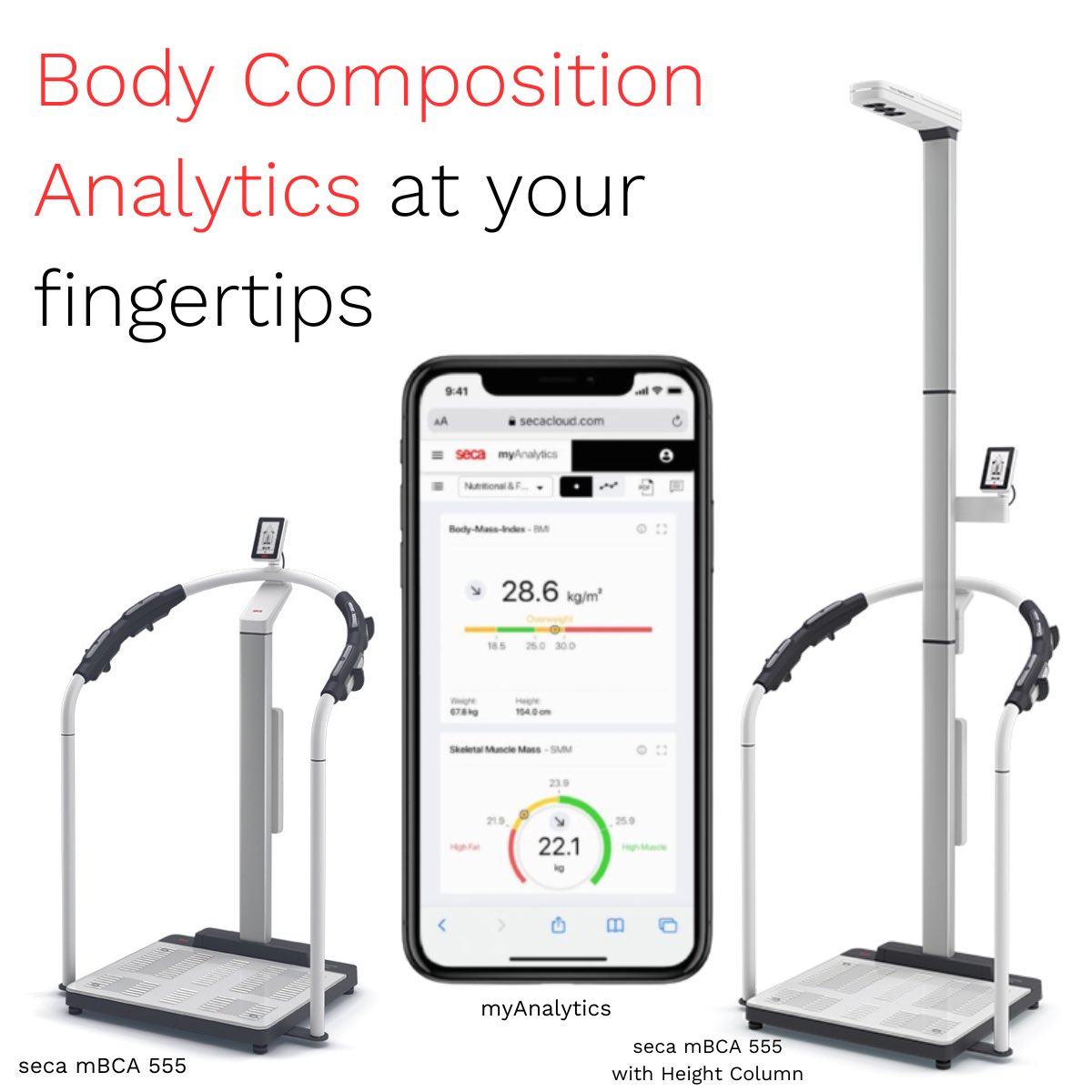 With seca’s mBCA (medical Body Composition Analysis) devices, the most complete body composition  results are measured in less than a minute and transmitted to our fully customizable analytics software (myAnalytics)Advanced Body Composition Analytics at your fingertips. #seca