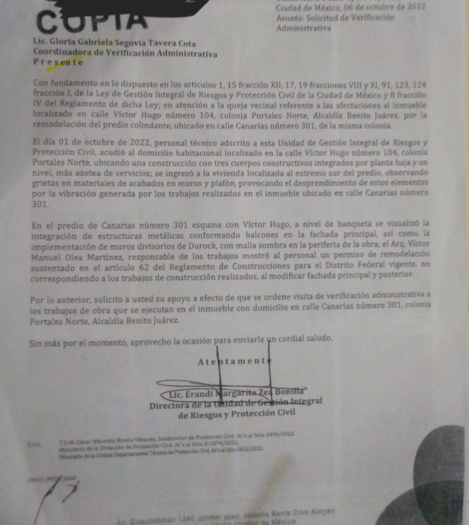 Marizatt (@marizatt) on Twitter photo Con permiso de remodelación, construyen 2 pisos más, la <a href="/AlcaldiaBenito/">Alcaldía De Benito juarez</a> lo sabe y no sanciona, trabajan de noche,sin respetar ninguna ley. #CartelInmobiliarioBJ
<a href="/lajornadaonline/">La Jornada</a> <a href="/AristeguiOnline/">Aristegui Noticias</a> <a href="/AztecaNoticias/">Fuerza Informativa Azteca</a> <a href="/elgatopolitico_/">El gato político</a> <a href="/JavierSolorzano/">Javier Solórzano</a> Con permiso de remodelación, construyen 2 pisos más, la <a href="/AlcaldiaBenito/">Alcaldía De Benito juarez</a> lo sabe y no sanciona, trabajan de noche,sin respetar ninguna ley. #CartelInmobiliarioBJ
<a href="/lajornadaonline/">La Jornada</a> <a href="/AristeguiOnline/">Aristegui Noticias</a> <a href="/AztecaNoticias/">Fuerza Informativa Azteca</a> <a href="/elgatopolitico_/">El gato político</a> <a href="/JavierSolorzano/">Javier Solórzano</a>