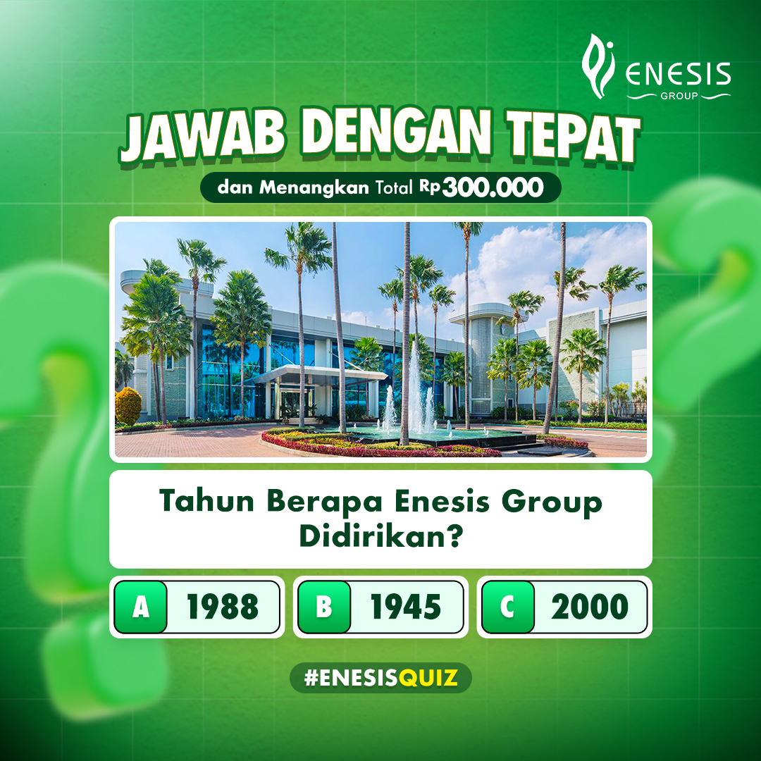 Yuk jawab dengan tepat pertanyaan diatas!! 6 orang akan mendapatkan OVO/Gopay dengan total saldo Rp300.000! Cek yuk syaratnya dibawah:

1. Wajib Follow instagram @enesisgroup dan TikTok @enesisgroup
2. Share postingan ini di Instagram Story kamu dan mention @enesisgroup ,