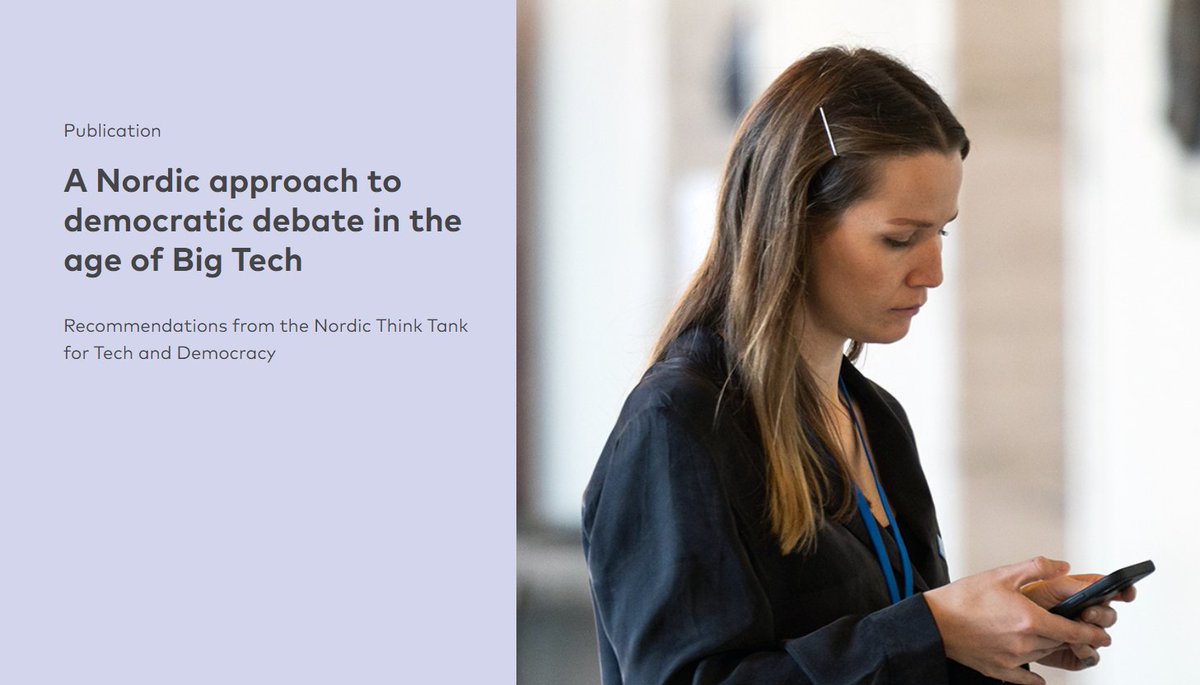 Hvad skal de nordiske lande gøre for at sikre en stærkere position i forhold til techgiganternes indflydelse på vores demokratiske samfund?📱I dag præsenteres anbefalingerne fra den nordiske tænketank for #tech og #demokrati!

➡️Læs rapporten: norden.org/da/news/taenke… #nrpol
