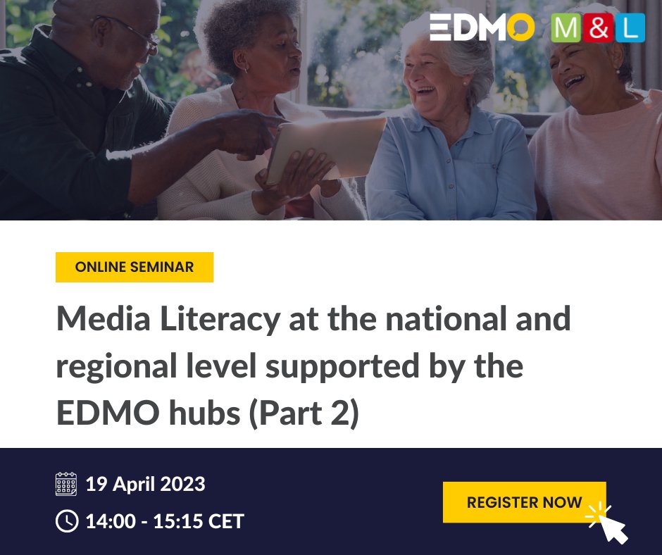 📆19 April
🕜14:00-15:15 CEST

The <a href="/EDMO_EUI/">European Digital Media Observatory</a> Hubs constitute a community active in all 27 member states aimed at countering #disinformation and analysing its impact on society and #democracy. Join us to discover the work of HDMO <a href="/BECID_EDMO/">BECID</a> <a href="/GADMOeu/">German-Austrian Digital Media Observatory</a> 

👉media-and-learning.eu/event/media-li…