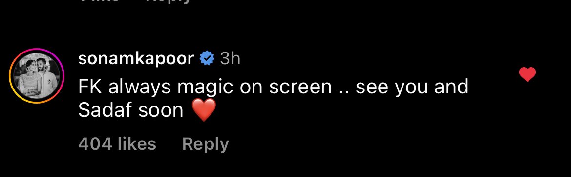 Fawadkwhatagoat's tweet photo. Look who posted a comment on Fawad’s instagram ❤️ #Fawadkhan #sonamkapoor #koobsurat #bollywood #viku #Mili https://t.co/0kcqyVhBA9
