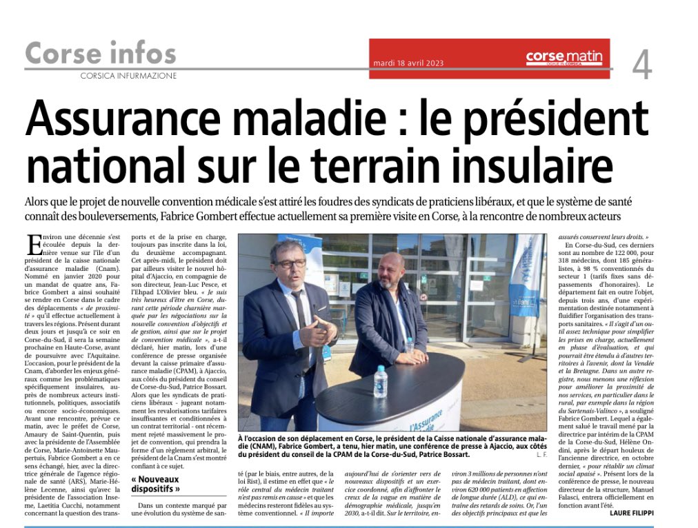 Actuellement au repos forcé, j’ai pu échanger en visio avec Fabrice Gombert, Pdt de la CNAM.
👉🏻  avec le soutien du Pdt de la CPAM 2A, Patrice Bossart, point sur la prise en charge du 2nd accompagnateur + 
affirmation de la nécessité de sécuriser et pérenniser ce dispositif.