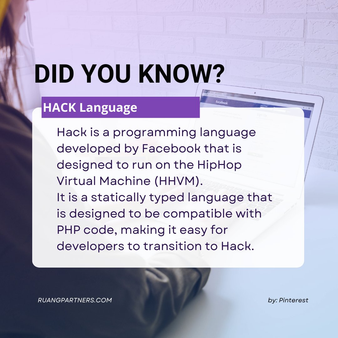 Hack was developed by Facebook to improve the performance and security of their web applications, and it includes features such as static typing, asynchronous programming, and improved error handling.

#security #programming #facebook