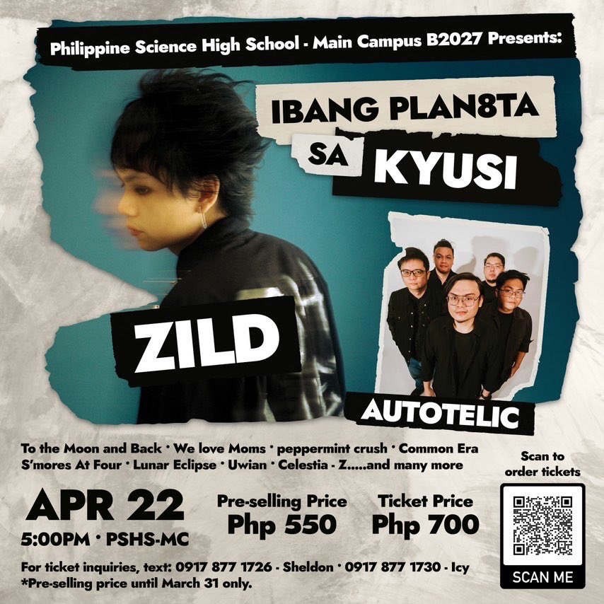 IBANG PLAN8TA SA KYUSI
<a href="/zildbenitez/">zild</a> X <a href="/AutotelicMusic/">Autotelic</a> 
Philippine Science High School - Main Campus
April 22, 2023
5:00pm