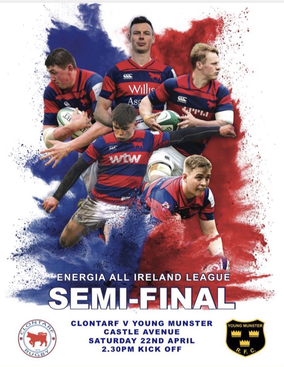 Wishing @ClontarfRugby the best of luck this Saturday in Castle Avenue in their AIL semi final! Come on the Parish! 🐮 #ailrugby #clontarfrugby #clontarf #irishrugby