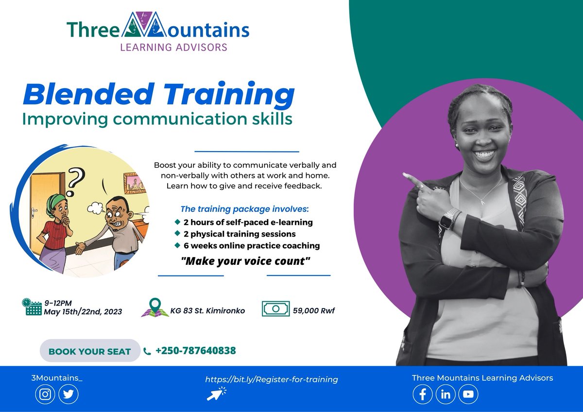 3Mountains__'s tweet photo. Would you like to communicate better? 
Discover the secrets of effective communication by joining our interactive blended training. Only 15 seats left!
Book your slot here:
https://t.co/j63FU0qKNU

#Training 
#Softskills
#communication 
#Softskillsdevelopment https://t.co/KMFZzwp8fp