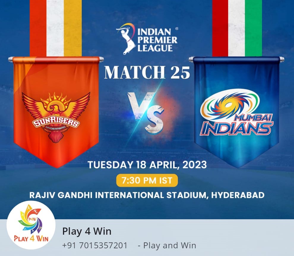 IPL match  - SUNRISERS VS MUMBAI INDAINS
Play the fantasy cricket on - Play 4 Win APP
Win Mega Prize - 1Cr - join today -Play4Win Digital
#fantasyworld #fantasy #fantasycricket #fantasycricket #fantasycricket🏏 #fantasycricketapp #ipl #IPLT20 #IPLLive #ipl2023
#fantasygames