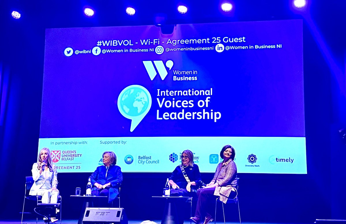 What an inspirational line up … @HillaryClinton / #marymcaleese / @CherieBlairFndn at the @wibni #wibvol event @QUBelfast 

Absolutely delighted to be here & listen to such iconic leaders 🙌