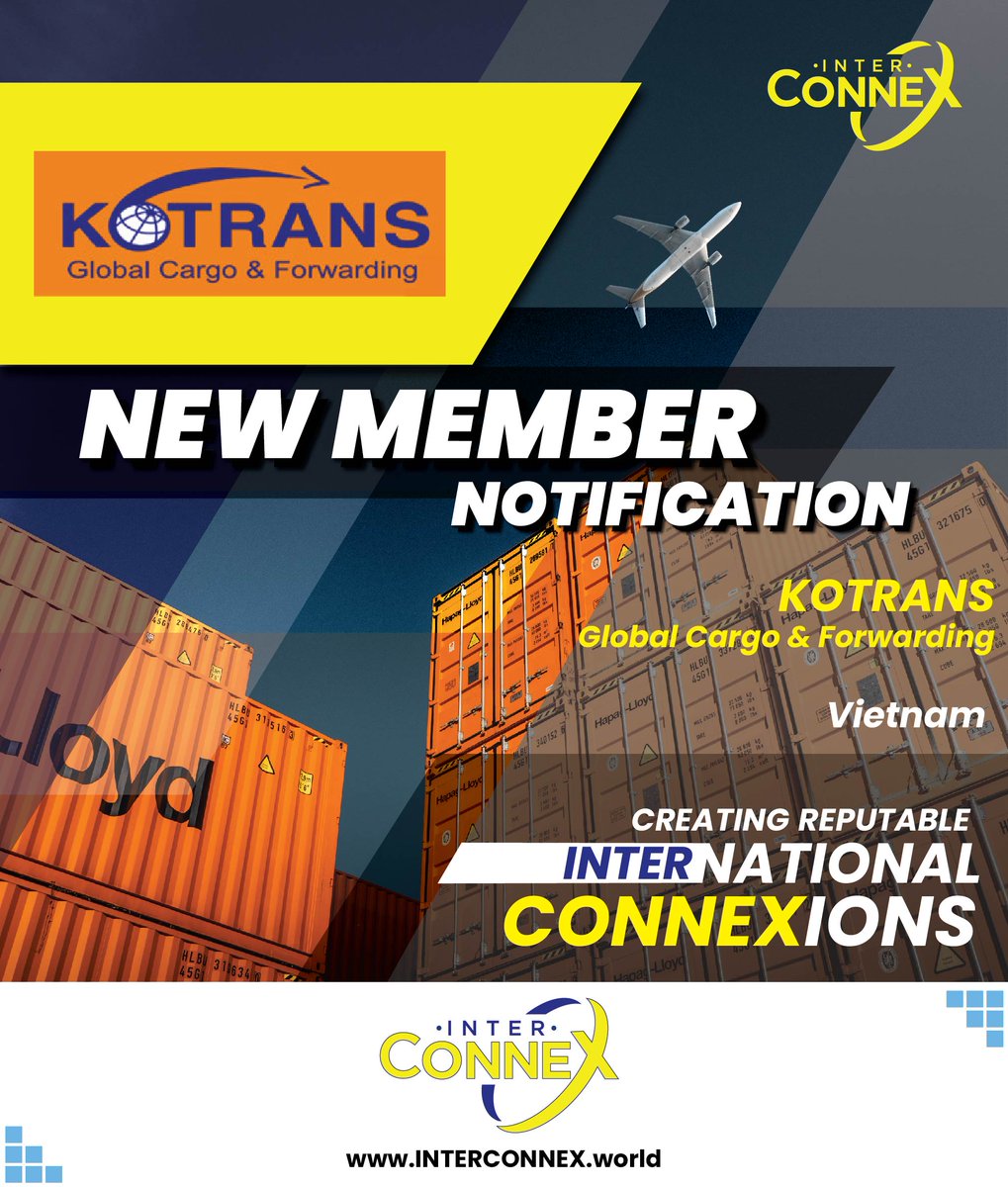 ICXNetwork's tweet photo. Inter-ConneX welcomes Kotrans Global Cargo &amp; Forwarding of Vietnam to creating INTERnational CONNEXions with us and our Members.

#INTERCONNEX #ICX #INTERNATIONALCONNEXIONS https://t.co/MpL8IDKLnO