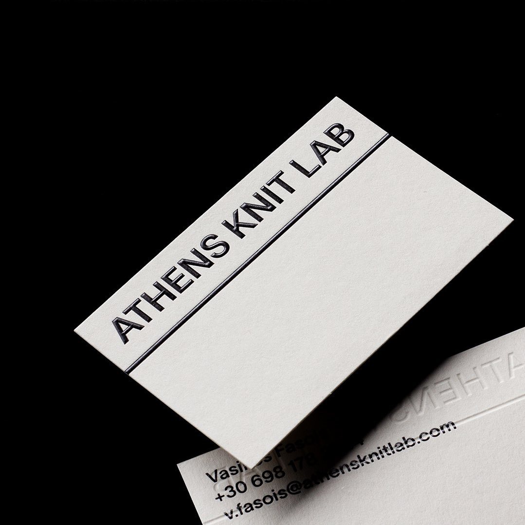GFSmithpapers's tweet photo. #ExtractPapers Moon 380gsm with a foil emboss for Athens Knit Lab's business cards. Designed by Both Studio and printed by @JotPaperCo. https://t.co/nzINex6u0c