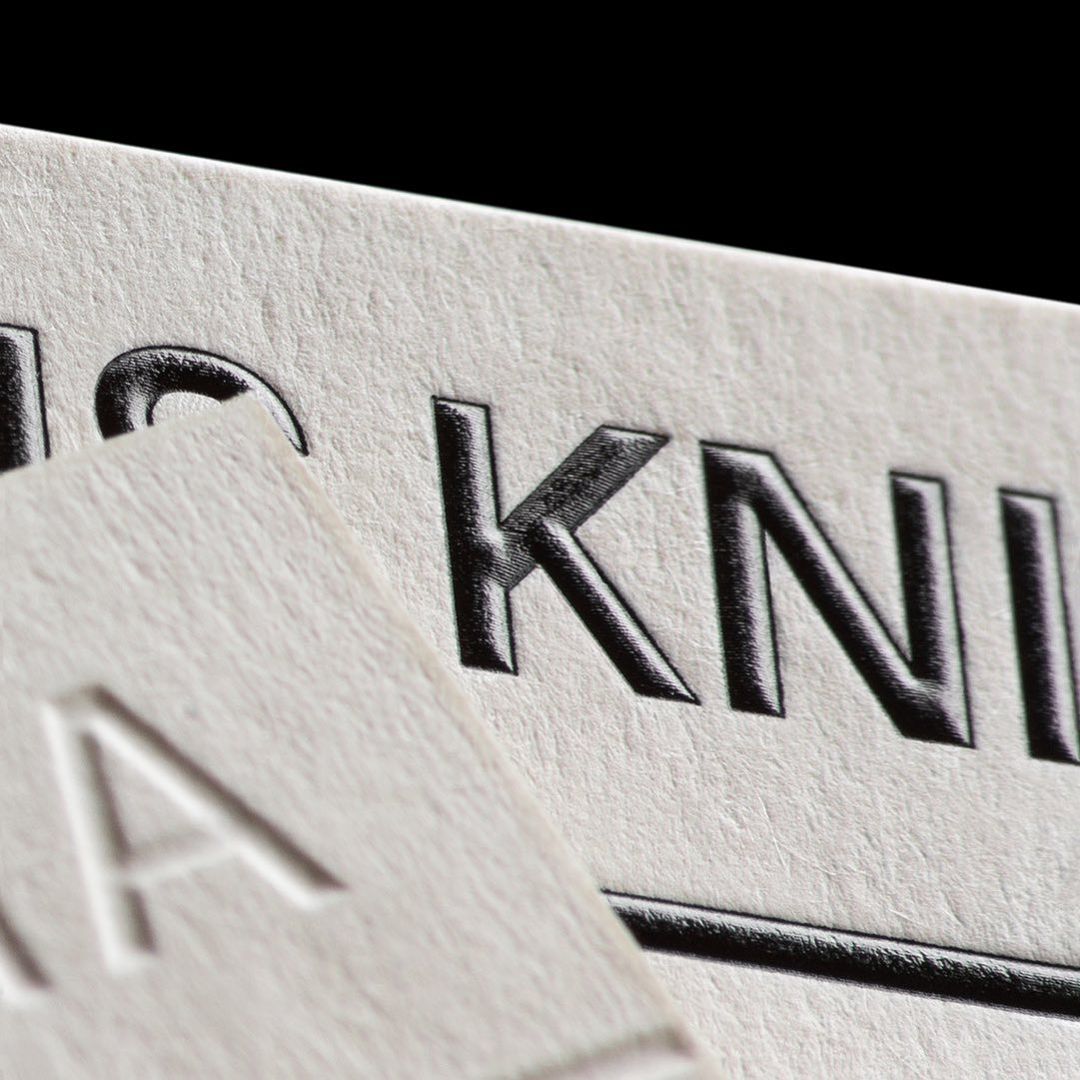GFSmithpapers's tweet photo. #ExtractPapers Moon 380gsm with a foil emboss for Athens Knit Lab's business cards. Designed by Both Studio and printed by @JotPaperCo. https://t.co/nzINex6u0c