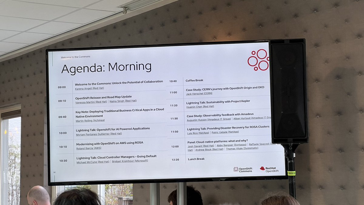 tarpinian's tweet image. Packed morning for #openshiftcommons #KubeConEU