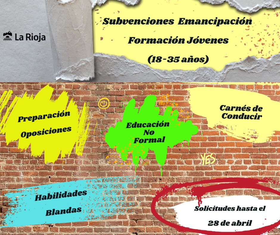 irjjuventud's tweet photo. 📢Últimos días‼️
Subvención de 𝙀𝙈𝘼𝙉𝘾𝙄𝙋𝘼𝘾𝙄ó𝙉 𝙅𝙐𝙑𝙀𝙉𝙄𝙇 𝙀𝙉 𝙈𝘼𝙏𝙀𝙍𝙄𝘼 𝘿𝙀 𝙁𝙊𝙍𝙈𝘼𝘾𝙄ó𝙉 𝙋𝘼𝙍𝘼 𝙅ó𝙑𝙀𝙉𝙀𝙎 2⃣0⃣2⃣3⃣

🧑‍🎓Preparación Oposiciones   
🚗Carné de Conducir   
🌐 Educación no formal...  

🗓️Hasta 2⃣8⃣ abril       

💁https://t.co/p36OWLODD2 https://t.co/43u2nA6GtV