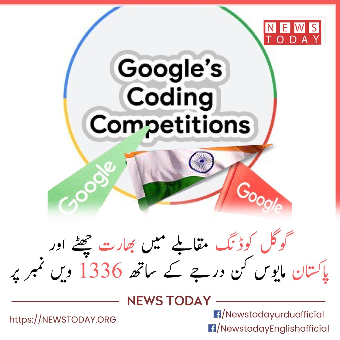 newstoday_org's tweet photo. گوگل کوڈنگ مقابلے  میں بھارت چھٹے نمبر پر ہے، جبکہ بنگلہ دیش نے متاثر کن 29 واں مقام حاصل کیا۔ تاہم، پاکستان صرف 1336 ویں پوزیشن حاصل کرنے میں کامیاب رہا.

مزید پڑ ھیں:۔

https://t.co/vmnsdWthiu

#newstodayurdu #Breakingnews #google #googlecoding #Bangladesh #Pakistan #india https://t.co/STRGCRg25m