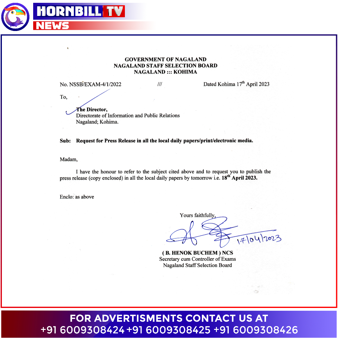 hornbilltv's tweet photo. VIVA-VOCE FOR COMBINED STAFF RECRUITMENT EXAM 2022 POSTPONED FOR THREE DAYS

Watch HornbillTV on ACC Channel No.15, Airtel Channel 650, JioTV, JIOTV APP
Download on Play Store &amp; AppStore

#CSRE #examination #postponed #recruitment #job #Nagaland https://t.co/4JP5SftKb4