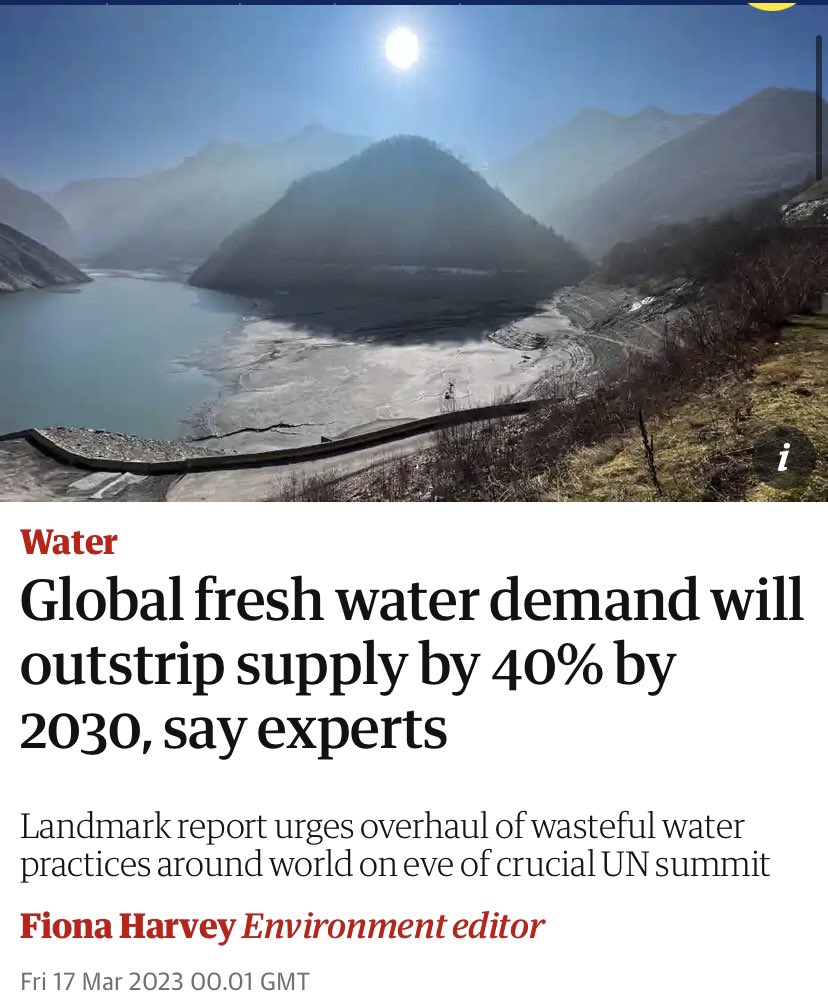 Global fresh water demand will outstrip supply by 40% by 2030, say experts, Water