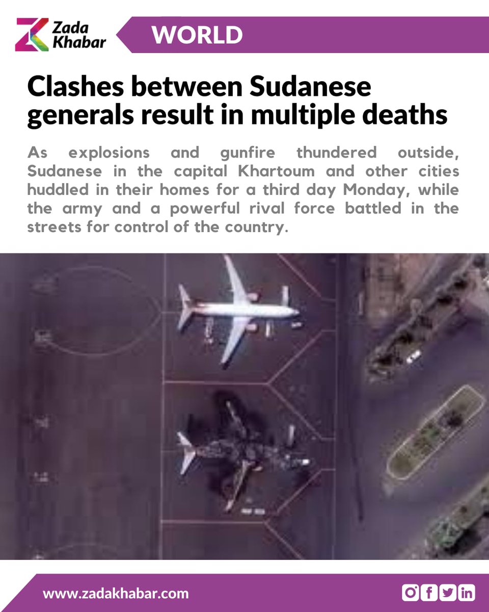 At least 185 people have been killed and over 1,800 wounded since the fighting erupted, UN envoy Volker Perthes told reporters.

#ZadaKhabar #ZadaKhabarWorld #Sudan #HumanitarianCorridor #SudanCrisis #SudanViolence #Civilwar #InternationalNews #SudanArmy #ZadaKhabarEveryday