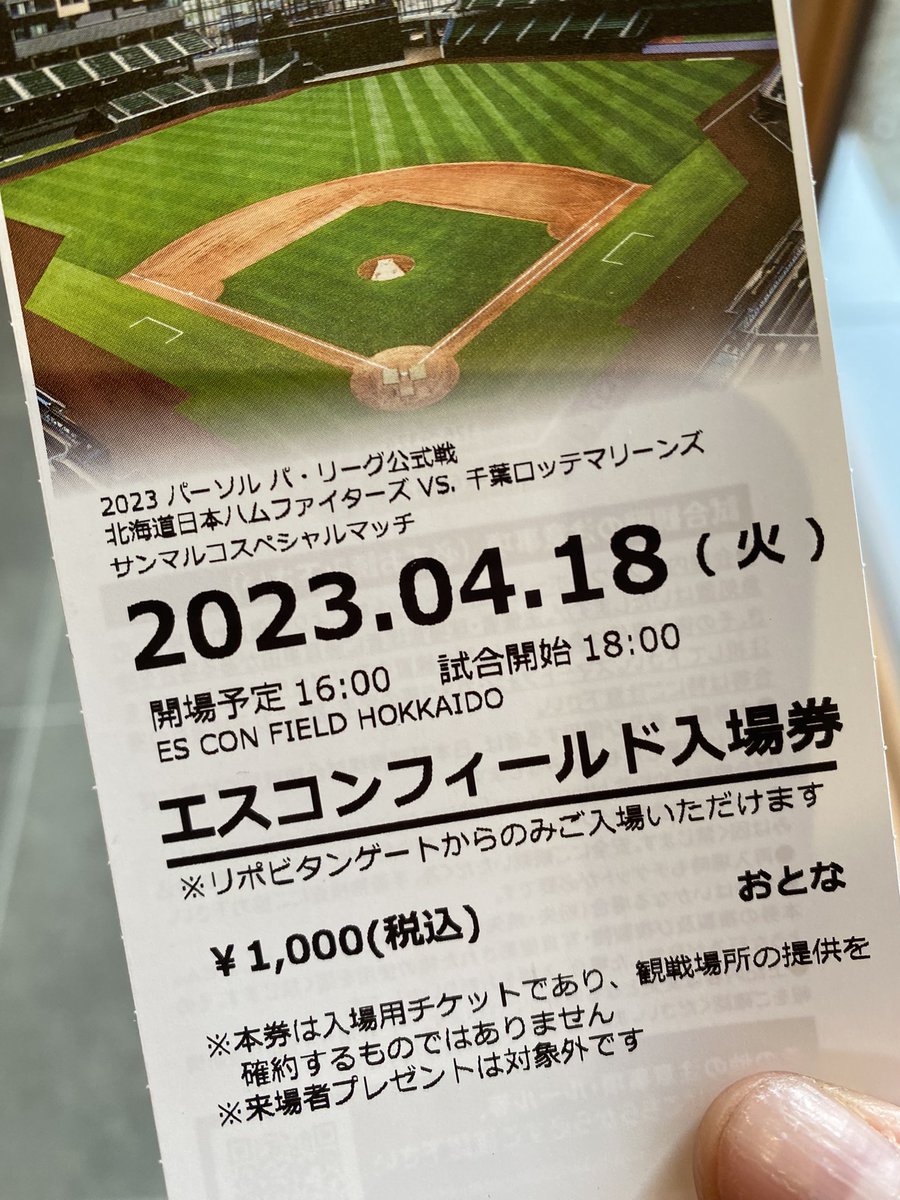 エスコンチケット 今日は途中で帰るので、あの悪名高い（？）エスコンフィールド入場券を