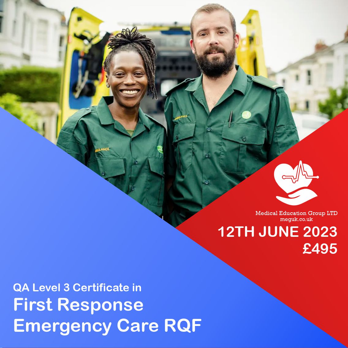 Level 3 Award in First Response Emergency Care.

5-day course starting Monday 12th June 2023 in Ellesmere Port. Course cost £495.

For further information and bookings please contact us at education@meguk.co.uk

#FirstResponse #FirstResponder #EmergencyCare #FREC3 #EllesmerePort