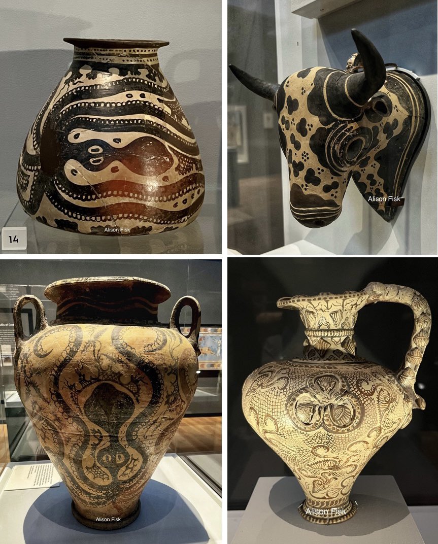AlisonFisk's tweet image. The Ashmolean Museum’s exhibition ‘Labyrinth: Knossos, Myth &amp;amp; Reality’ is peppered with marvellous Minoan ceramics on loan from Heraklion Archaeological Museum, Crete 🇬🇷❤️

These Bronze Age pottery marvels are c. 3,500 years old!
📷: my own

#LabyrinthAshmolean
#Archaeology