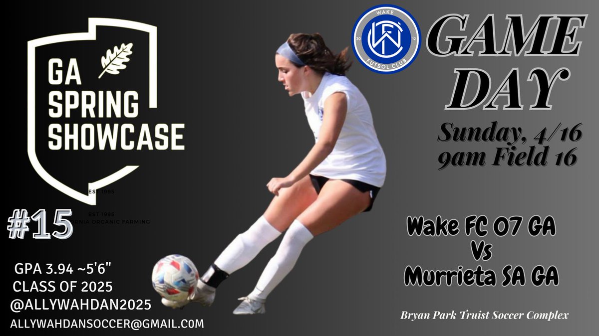 Final Game #GASpring.  Come out early this morning to field 16 and see us play.  Thanks to all the coaches who have come to a game already and Thanks for a great event @GAcademyLeague! Let's Finish Strong Ladies! @WakeFC07 @ImCollegeSoccer @PrepSoccer