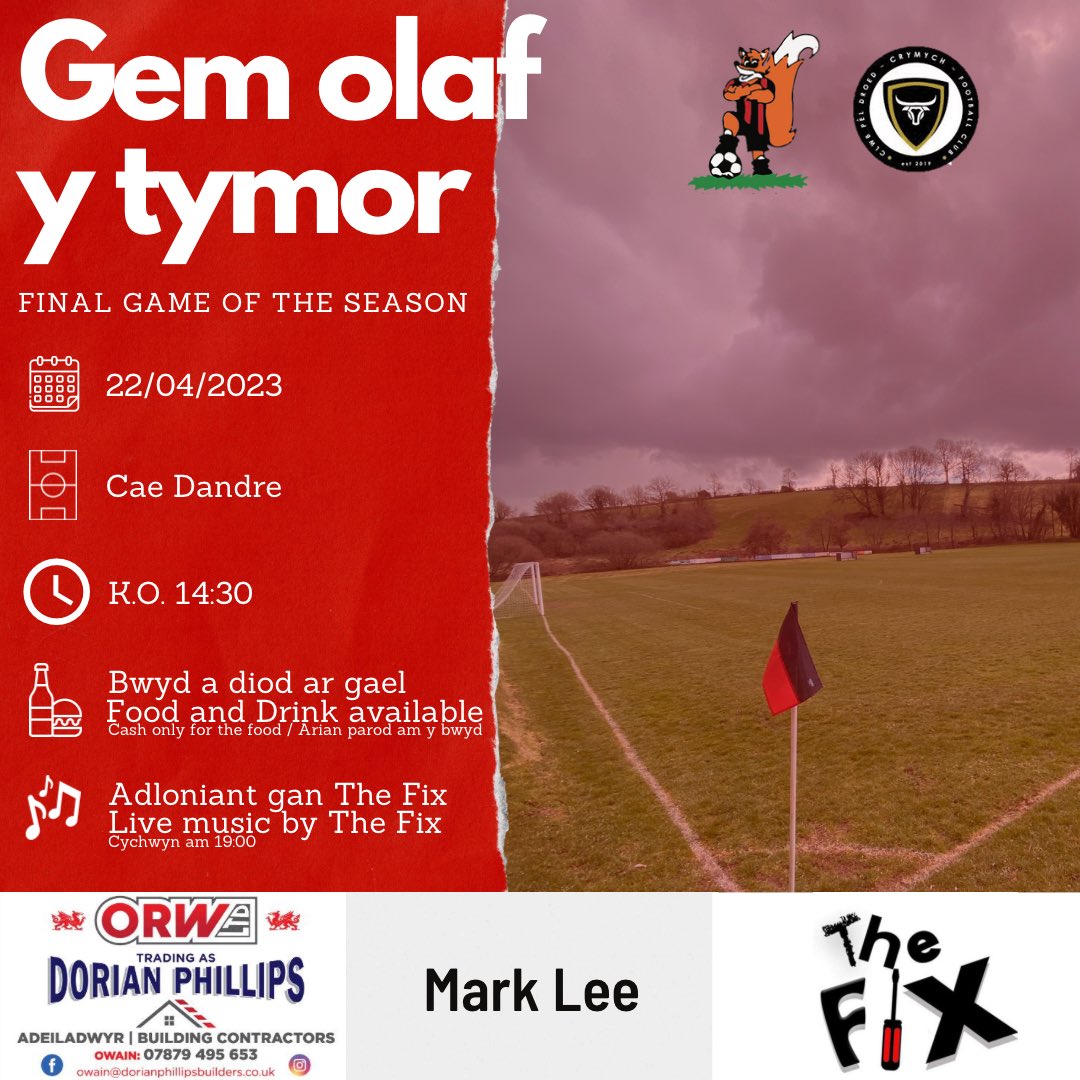 Llanboidyfc's tweet photo. Diwrnod brysur wythnos nesaf, gyda’r ymarfer cyntaf i’r tîm iau yn y bore, wedyn gêm olaf y tymor i’r tim cyntaf🦊

Diolch yn fowr i’r noddwyr am noddi’r gêm. 

Edrych ‘mlaen am y gêm a’r nosweth ar ôl ni🦊☀️🍻 https://t.co/GOj0P1FKon