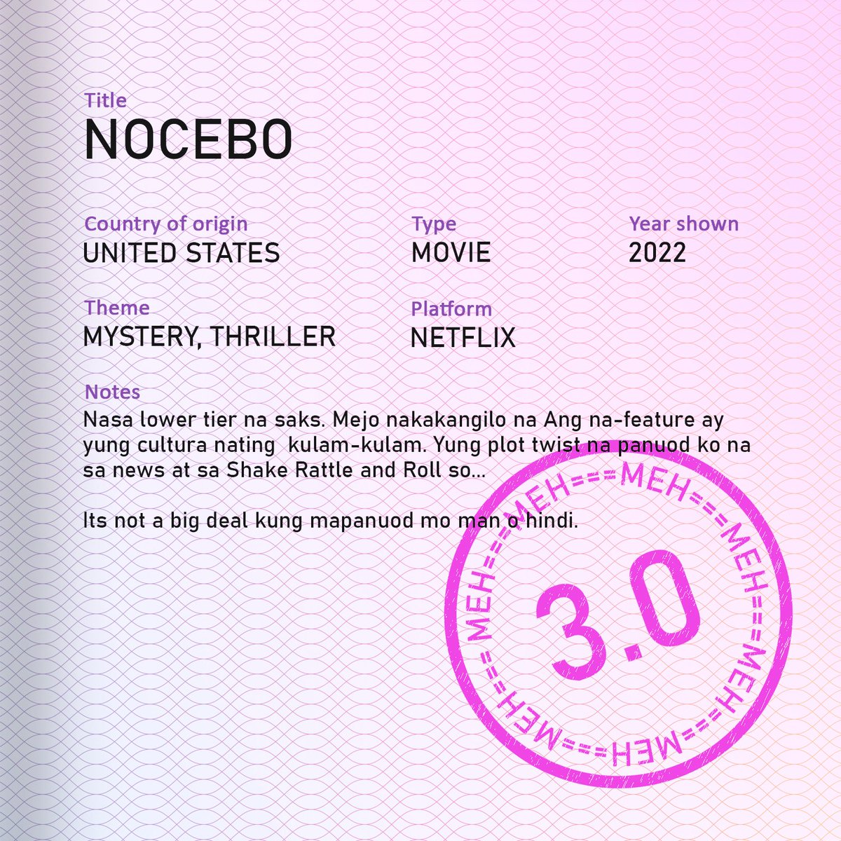 Series: Nocebo

Cast: 
Chai Fonacier
Eva Green
Mark Strong

#movie #film #review  #netflix #american #hollywood #hollywoodmovie #trendingmovie #uz #series