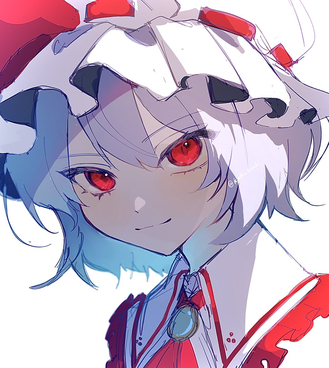 remilia scarlet 1girl solo hat red eyes mob cap white background simple background  illustration images