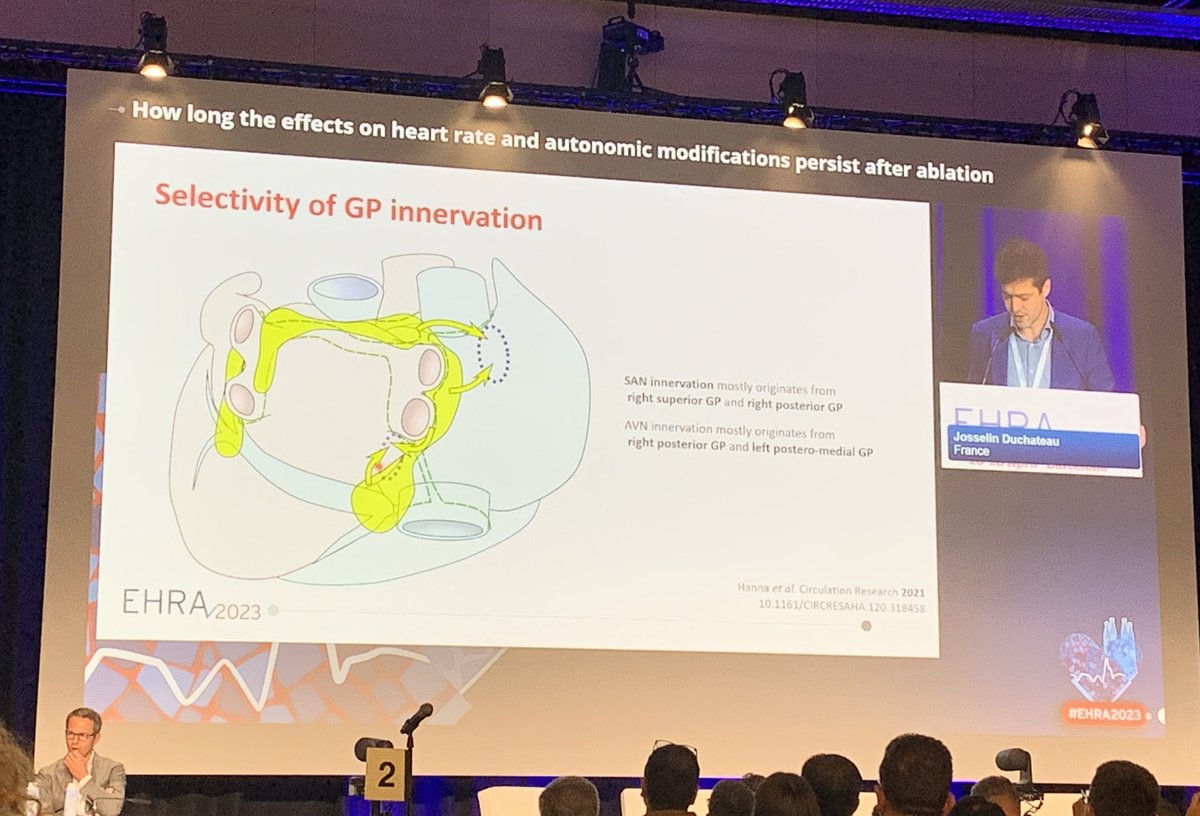 netta_doc's tweet photo. Very nice #Cardioneuroablation presentation from J. Duchateau
* Produces long-term cardiac #denervation
* Reinnervation occurs early, cont at 2y, slows progressively, affected by ablation technique / selected GP
#EHRA2023 #EPeeps
Chairs: @MDTolgaAksu @MarmarVaseghiMD https://t.co/ynhCZz5PM5