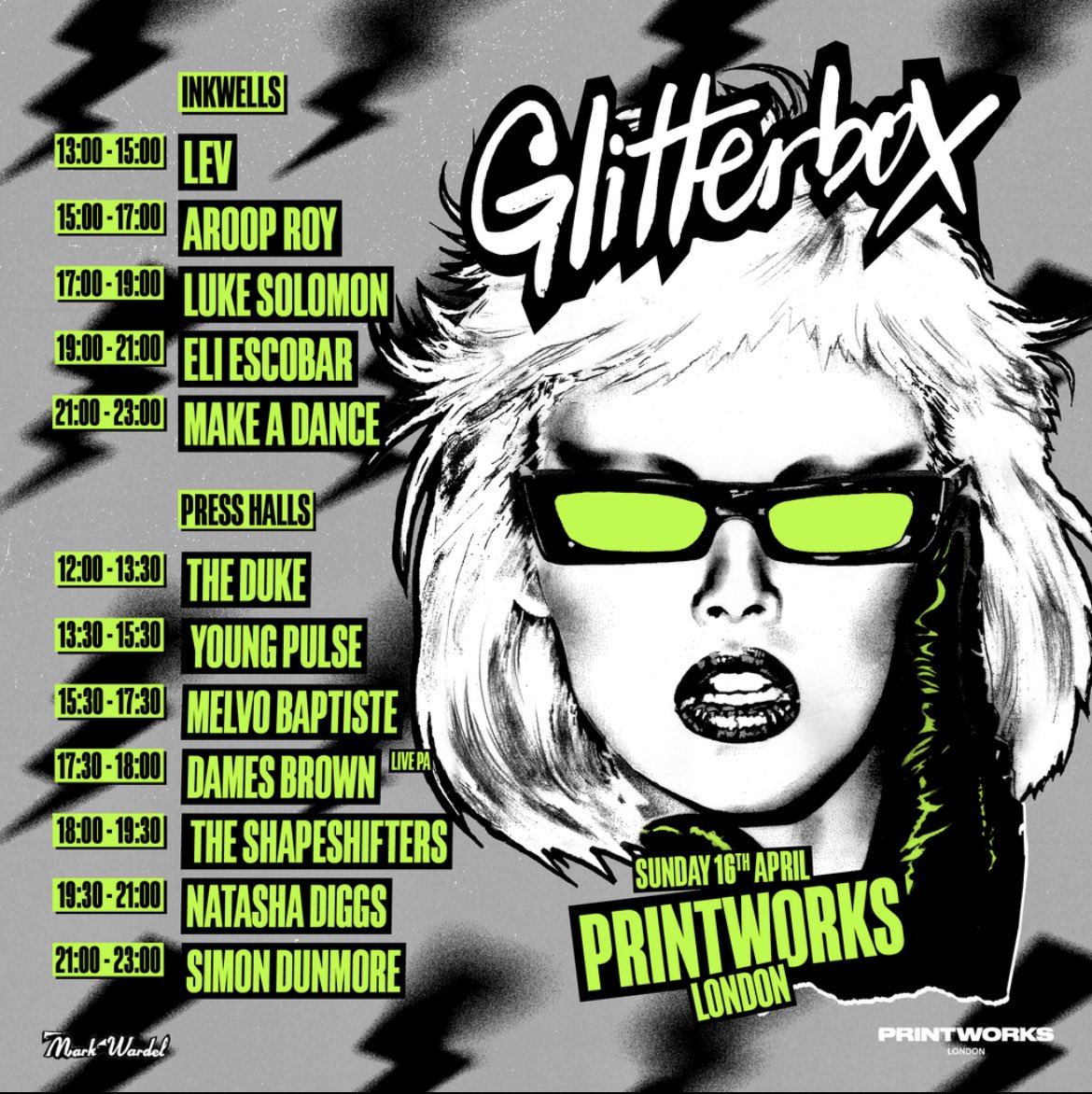 Glitterbox's tweet image. One last dance in the mighty press halls and we’re going out with a bang 🔥 

@_levdj_ 
@AroopRoy 
@lukesolomon 
@eliesco 
Make A Dance 
The Duke 
@youngpulse 
@MelvoBaptiste 
@DamesBrown 
@UKShapeshifters 
@natashadiggs 
@SimonDunmore 

✨