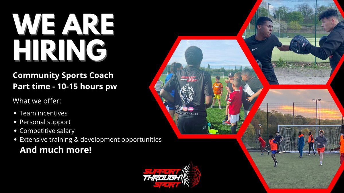 We have a number of new sessions starting & are growing our team. If you would like to join us in supporting young people in our communities send your CV and covering letter over to opportunities@supportthroughsport.co.uk
#SocEnt #NottinghamJobs #YouthWork