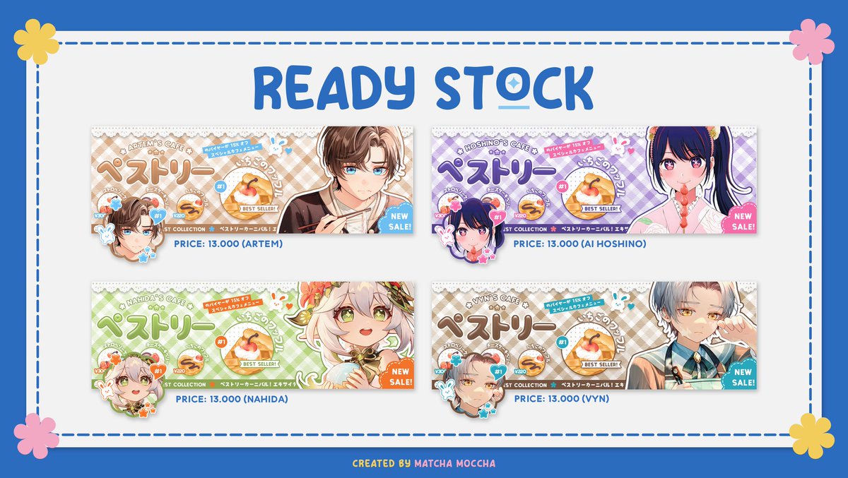help rt! thank you <3

hai haii, aku bawa layout READY STOCK chara 2D. ada genshin, tot, pjsekai, dan anime. harganya 13k ONLY. bisa ditake jam 20.00 WIB untuk harga normal.

booking fee 2k/layout yapss (๑ᵔ⤙ᵔ๑) mari jajan semuanyaa~
#zonauang