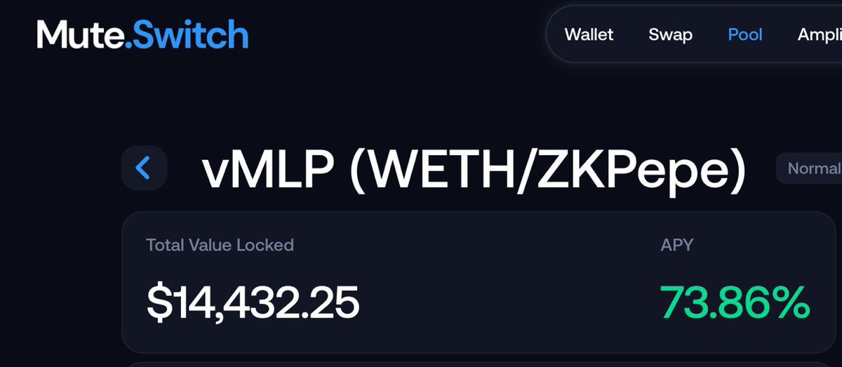 ZKPEPES's tweet photo. 🔥ZKPEPE-ETH Pair on @mute_io seems to be providing the highest APY

🔥70% for LP providers

and whats more 

🎁LP providers also get NFT free mint  for ZKPEPE &amp; ZKWIZARD NFT collections

💵RT and follow @ZKPEPES to win 50$ worth $ZKPEPE tokens 

#zksync #zkSyncEra https://t.co/U6l7FlOeQ4