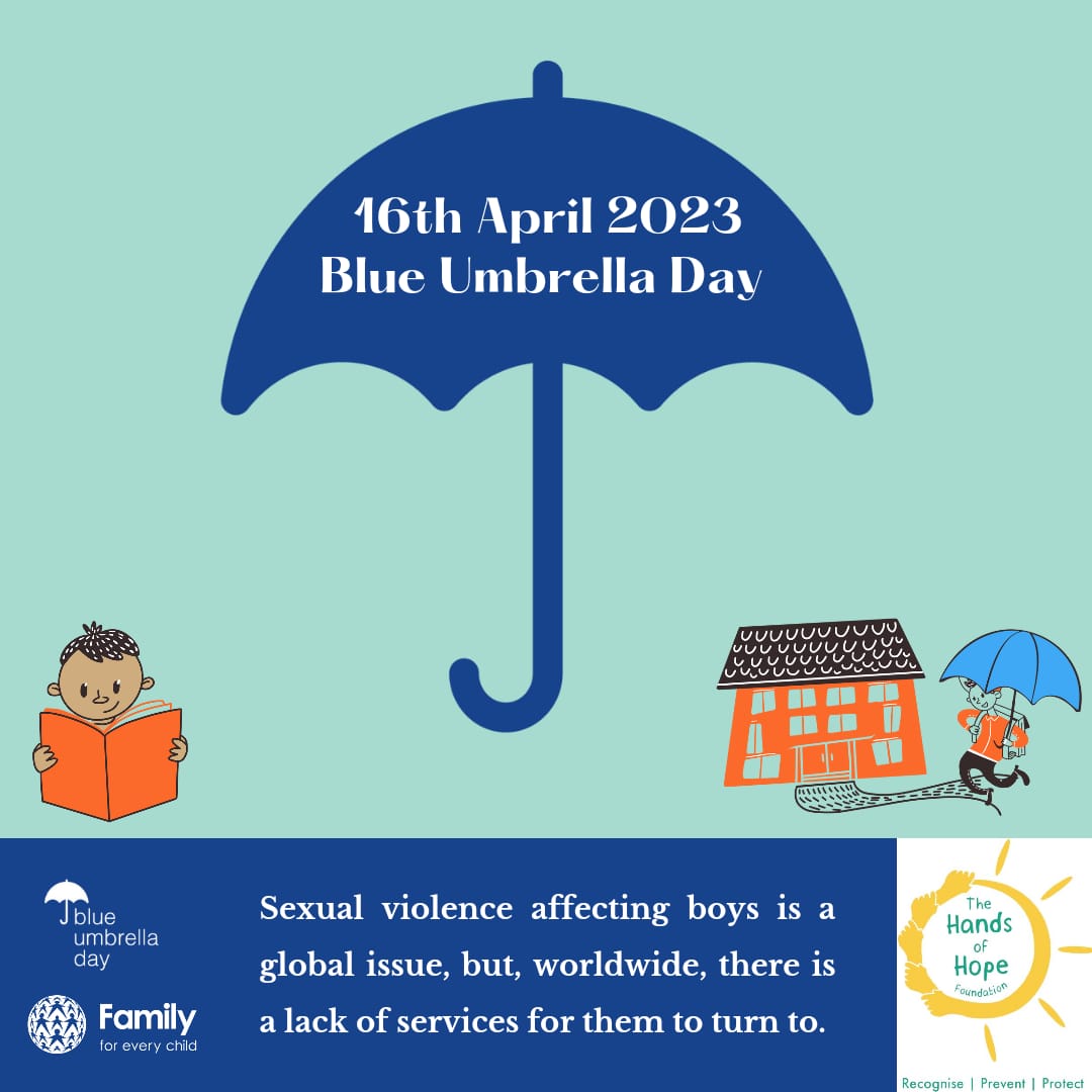 April 16th is an Blue Umbrella Day.  

#BlueUmbrellaDay raises awareness for the fact that globally, there is a lack of information on the sexual abuse of boys and young men. 

THOHF fully supports this global campaign to end violence on boys and young men.
.
#togetherforchange