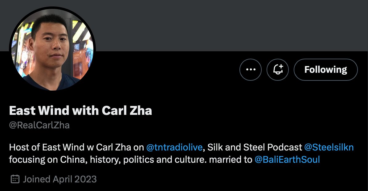mortenhjm's tweet image. Carl Zha @RealCarlZha is back !👏

After his account with over 100K followers got hacked he is though starting from zero followers again 🙁 

Highly recommend following if you are interested in learning about real #China  👉 @RealCarlZha 🇨🇳